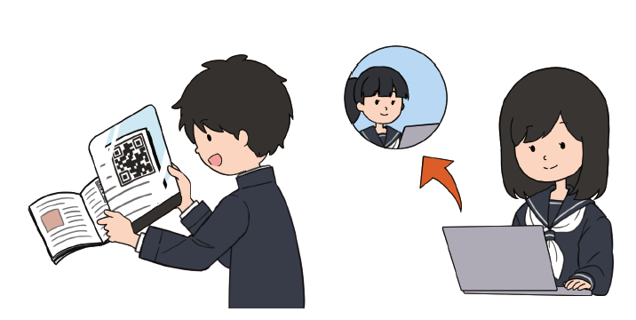 タブレットで写真を撮る子供のイラスト オンラインビデオ通話をする子供のイラスト