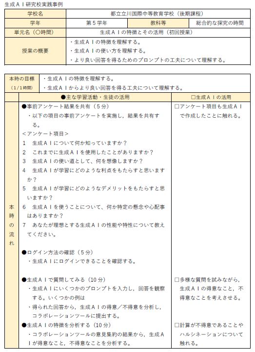 生成ＡＩの特徴とその活用（初回授業）【都立立川国際中等教育学校（後期課程）】