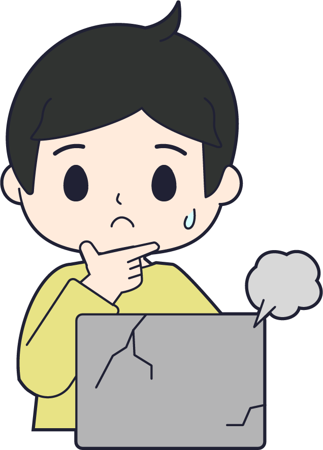 パソコンが壊れて困っている男性の画像